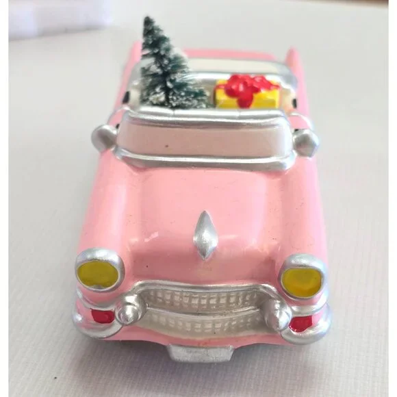 Department 56 Snow Village Christmas Cadillac Handpainted Ceramic Pink Car Decor - Picture 4 of 8